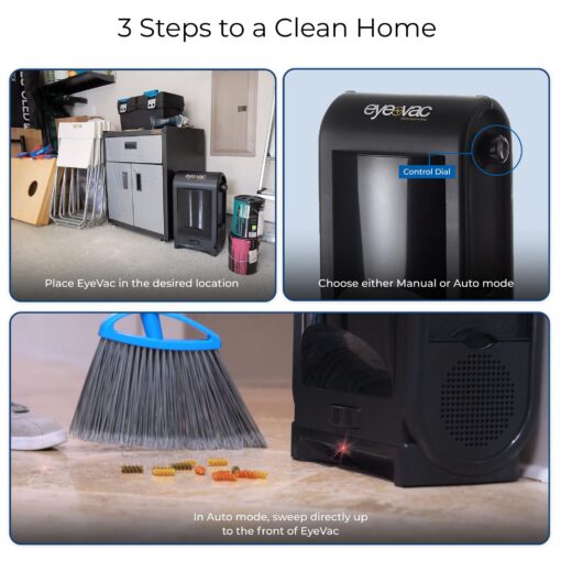 EyeVac Pro Touchless Vacuum Automatic Dustpan - Ultra Fast & Powerful - Great for Sweeping Salon Pet Hair Food Dirt Kitchen, Corded Canister Vacuum, Bagless, Automatic Sensors, 1400 Watt (Black) - Image 4