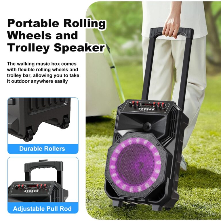 Karaoke Machine with 2 Wireless Microphones, Rolling Wheels, and Trolley – 8800mAh Portable Bluetooth Speaker, PA System with Lights, Adjustable Bass/Treble/Echo for Parties, Indoor and Outdoor Use - Image 9