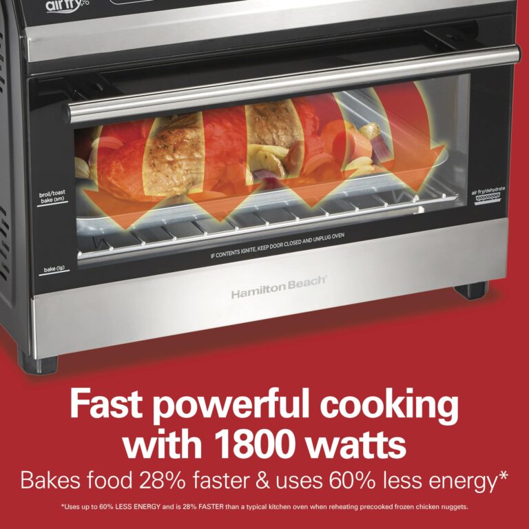 Hamilton Beach Digital Air Fryer Toaster Oven Combo, 10 Ways to Cook, 4 Preset Functions, Stay On & 1800 Watts, LED Capacitive-Touch Controls, 2 Rack Positions, Fits 12” Pizza, Black & Stainless Steel - Image 7