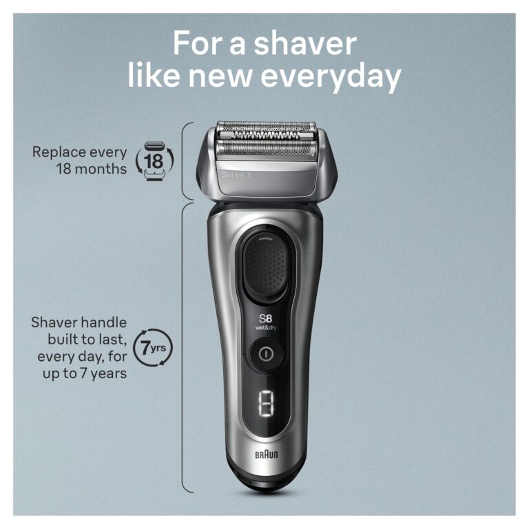 Braun Series 8 Electric Razor for Men, with 4+1 Shaving Elements & Precision Long Hair Trimmer, Close & Gentle Even on Dense Beards, Wet & Dry Electric Razor with 60min Runtime, 8517s Galvano Silver - Image 8