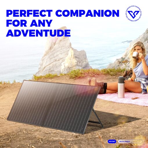 VOLTSET 100 Watt 12 Volt Portable Solar Panel with Waterproof 10A Charger Controller, Foldable 100W Solar Charger Suitcase with H-Bracket for Power Station, Car, Camping, RV, Boat and Outside - Image 3