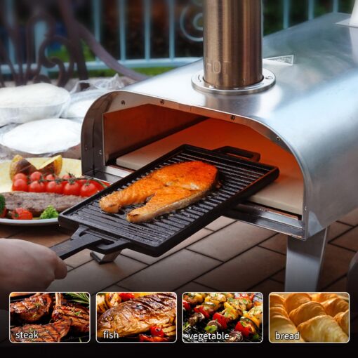 BIG HORN OUTDOORS Pizza Ovens Wood Pellet 12” Pizza Oven Cooking Pizza Maker Portable Stainless Steel Pizza Grill, Silver Portable Party use - Image 5