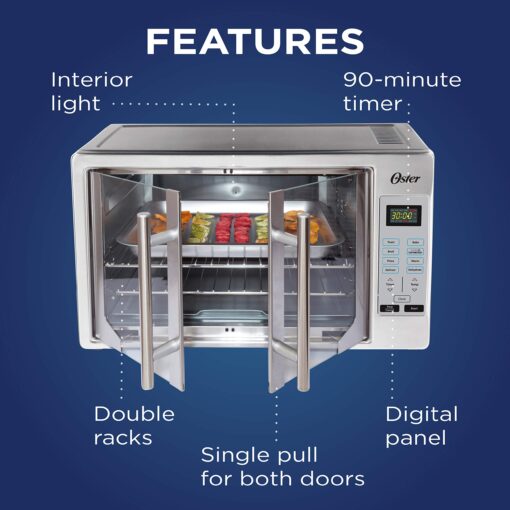 Oster Convection Oven, 8-in-1 Countertop Toaster Oven, XL Fits 2 16" Pizzas, Stainless Steel French Door - Image 3