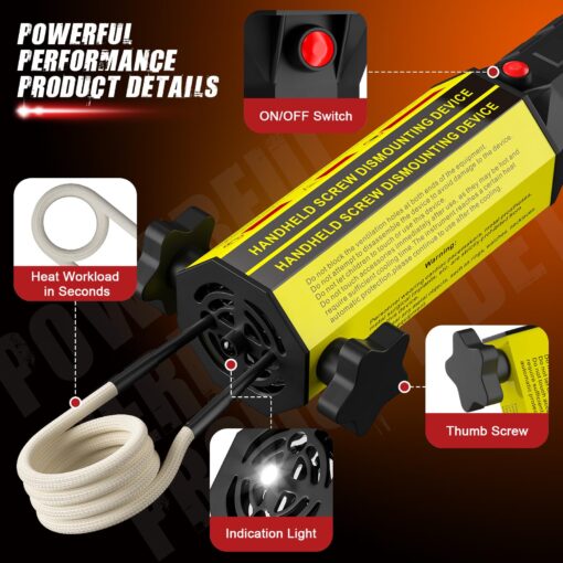 Magnetic Induction Heater Kit, 1000W 110V Hand Held Heater for Rusty Screw Removing, Automotive Flameless Heater with 4 Coils and Portable Storage Box - Image 7