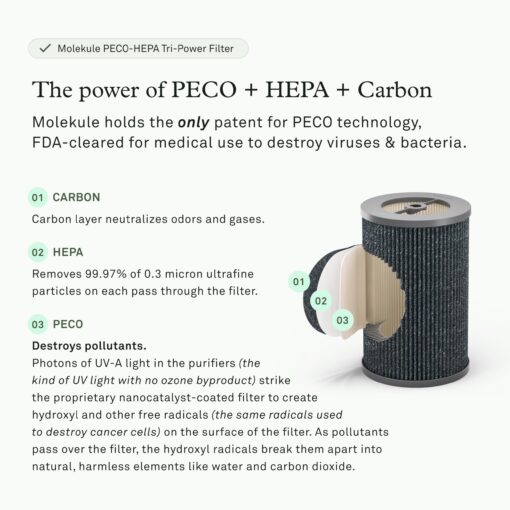 Molekule PECO-HEPA Tri-Power Filter Air Pro | Air Purifier Replacement Filters for Smoke, Mold, Bacteria, Viruses, Allergens & Other Pollutants for Clean Air - Gray - Image 2
