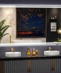 Vosuja 48x30inch LED Bathroom Mirror Rounded Corner Rectangle Frameless, 3 Colors Lighted & Stepless Dimmable Vanity-Mirror-with-Lights, Anti-Fog, Horizontal/Vertical Hanging Wall Mirror