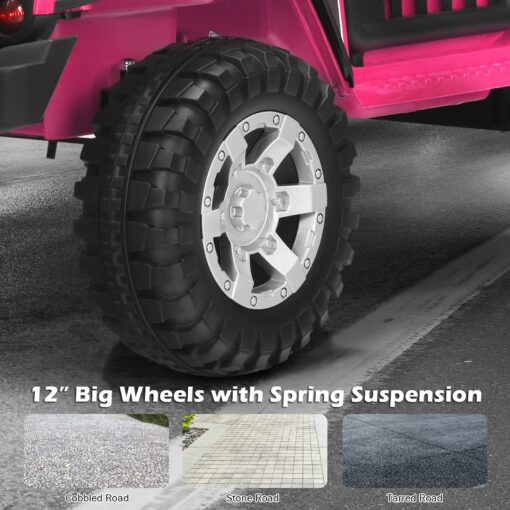 HONEY JOY 2 Seat Ride On Truck,12V Battery Powered Electric Cars for Kids, Spring Suspension, LED Lights, Remote Control, Horn, Music/ MP3, Toddler 4 Wheeler Ride On Toys Car for Girls(Pink) - Image 5