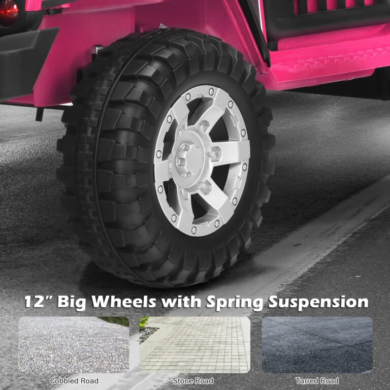 HONEY JOY 2 Seat Ride On Truck,12V Battery Powered Electric Cars for Kids, Spring Suspension, LED Lights, Remote Control, Horn, Music/ MP3, Toddler 4 Wheeler Ride On Toys Car for Girls(Pink) - Image 5