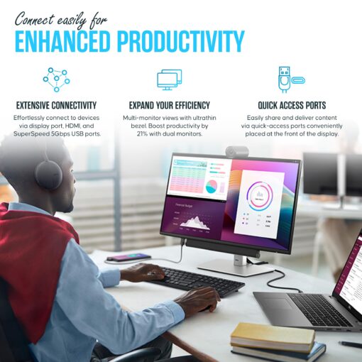 Dell P2425H Computer Monitor Screen 24" 16:9 IPS Bundle with Stand - Full HD, 1920 x 1080-1 Year Warranty - LED, 100Hz Monitor - Power Cable, DisplayPort Cable, USB 3.0 Cable - Image 3