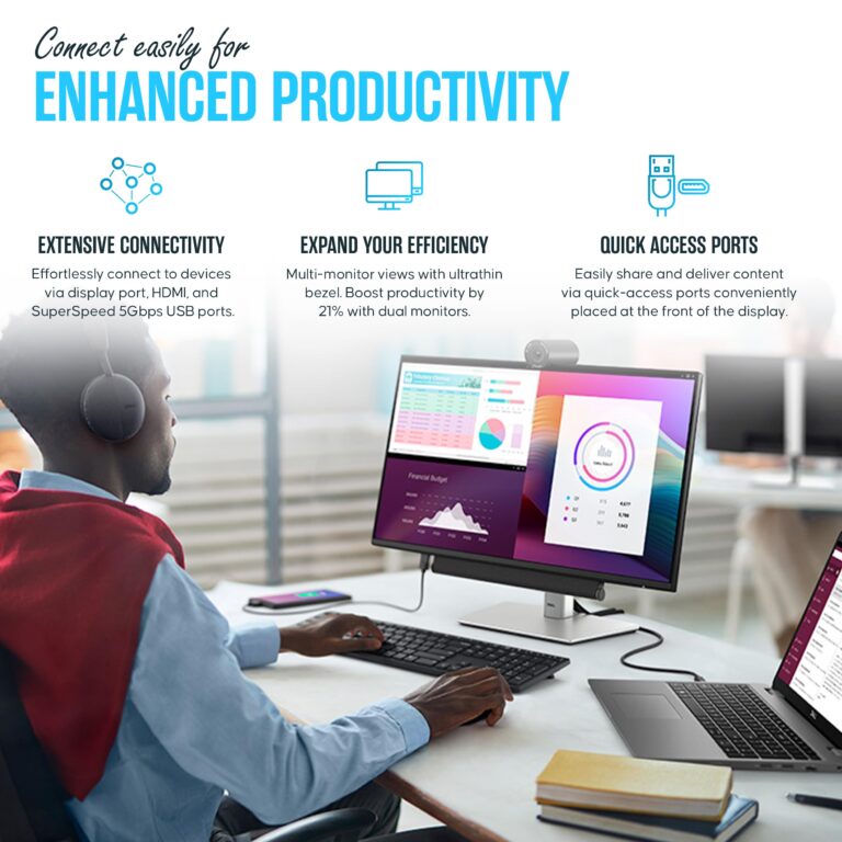 Dell P2425H Computer Monitor Screen 24" 16:9 IPS Bundle with Stand - Full HD, 1920 x 1080-1 Year Warranty - LED, 100Hz Monitor - Power Cable, DisplayPort Cable, USB 3.0 Cable - Image 3