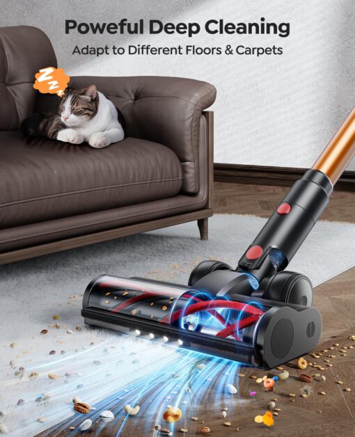 Fieety Cordless Vacuum Cleaner, 550W/45Kpa Vacuum Cleaners for Home with LED Screen, Max 60 Mins Runtime, Noise Reduction Tech, Anti-Tangle Stick Vacuum for Pet Hair Carpet and Hardfloor - Image 4