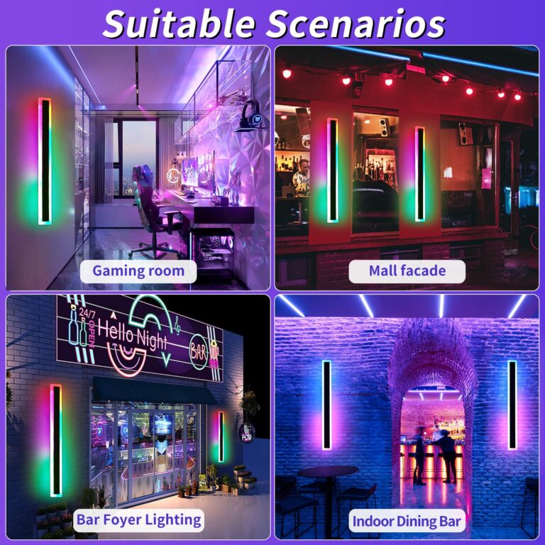 Mikeru 2pack 23.6inch Outdoor Wall Light Fixtures, RGB Modern Outdoor Wall Sconce 10%-100% Dimmable Smart Long LED Wall Light Wall Mount Featuring Multiple Modes and 12 Colors for Patio Entryway - Image 2