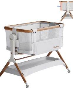 STARMONS Bassinet Bedside Sleeper, Rocking Bassinet for Baby, 3 in 1 Crib with 6 Adjustable Height,Breathable Mesh and Lockable Wheels, Baby Must Haves for Newborns