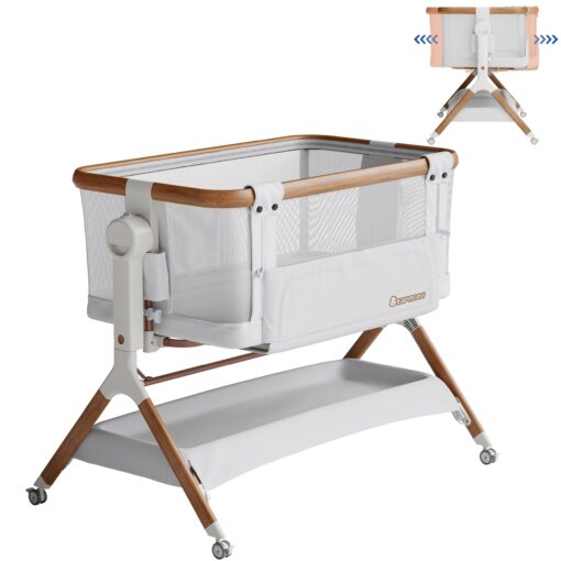 STARMONS Bassinet Bedside Sleeper, Rocking Bassinet for Baby, 3 in 1 Crib with 6 Adjustable Height,Breathable Mesh and Lockable Wheels, Baby Must Haves for Newborns