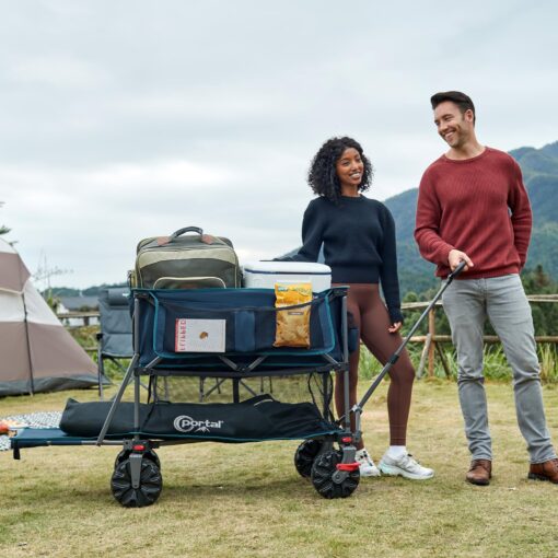 PORTAL 400L Large Capacity Collapsible Double Decker Wagon with Brakes, 450LB Heavy Duty Folding Cart with Tailgate, Foldable Utility Wagons for Camping, Beach, Garden, Sports, Shopping - Image 2