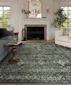 Lahome Boho Green Area Rugs 9x12 Living Room,Washable Large Rugs for Bedroom Aesthetic,Vintage Distressed Non Slip Low Pile Dining Room Rug Carpet for Home Office Playroom(9'x12',Green)