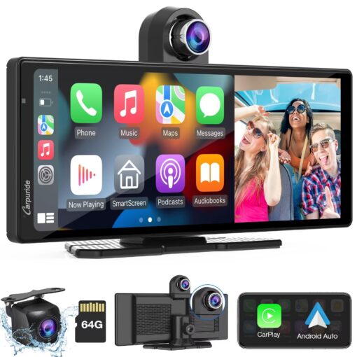 2025 Carpuride W903 Wireless Carplay & Android Auto with Dash Cam - 9.3" HD IPS Touch Car Play Screen for Car, 4K Front & 1080P Rear Camera, Loop Recording, Bluetooth Audio, Mirror Link, GPS, Siri