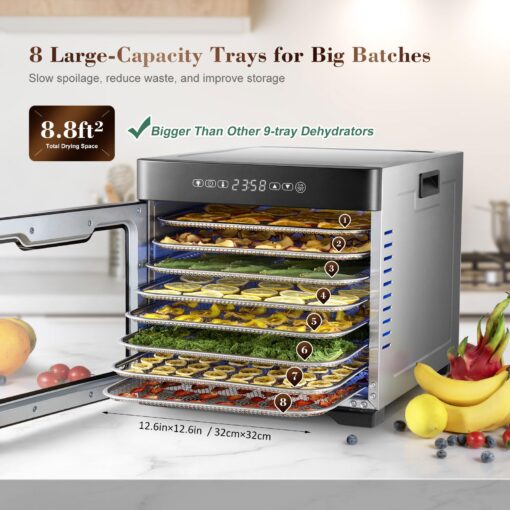 Ausegia Food Dehydrator With 8.8" Drying Space, Bigger Than 9 Trays Dehydrators,800W Power Saves More Time Than 600W, 190°F Dehydrated Dryer for Jerky, Dog Treats, Herbs, Meat, Fruit, Vegatables - Image 9