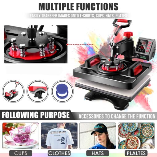 AKEYDIY 8 in 1 Heat Press Machine Professional Sublimation Machine 12" X 15" Swing Away Shirt Printing Heat Transfer Digital Industrial-Quality Heat Press Machine for T Shirts Mug Hat Plate - Image 5