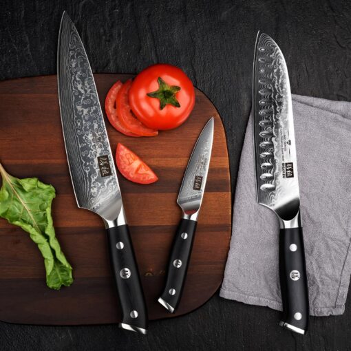 SHAN ZU Damascus Knife Set, Japanese Super Steel 3 PCS Damascus High Carbon Professional Ultra-Sharp Kitchen Chef Knife Set with G10 Handle Gift Box - Image 3