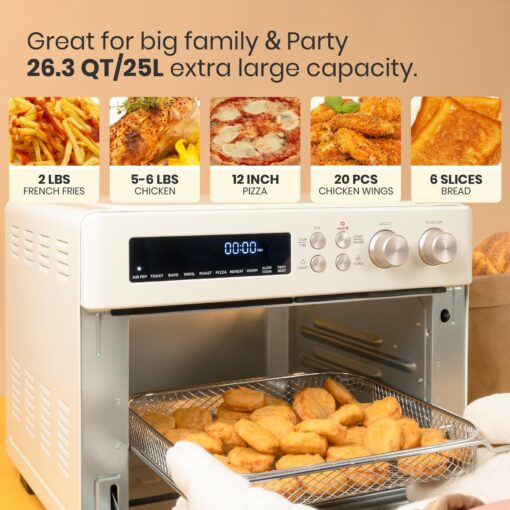 VAL CUCINA Retro Style Infrared Heating Air Fryer Toaster Oven, Extra Large Countertop Convection Oven 10-in-1 Combo, 6-Slice Toast, Enamel Baking Pan Easy Clean with Recipe Book, Almond Yellow Color - Image 6
