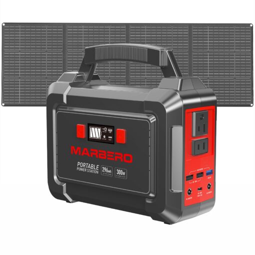 MARBERO Solar Generator 296Wh Portable Power Station with Solar Panel 60W Included Solar Power Bank with AC Outlets 300W Pure Sine Wave with Foldable Solar Panel Set for Camping Home Outdoor Emergency