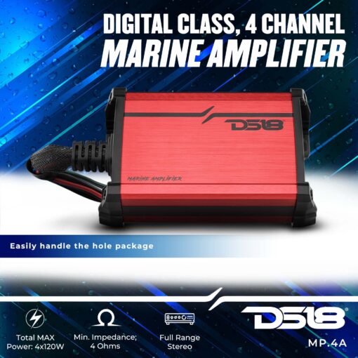 DS18 MP4TP.4A 4" 600W Bluetooth Marine Tower Speakers with Amplifier and Remote - Image 6
