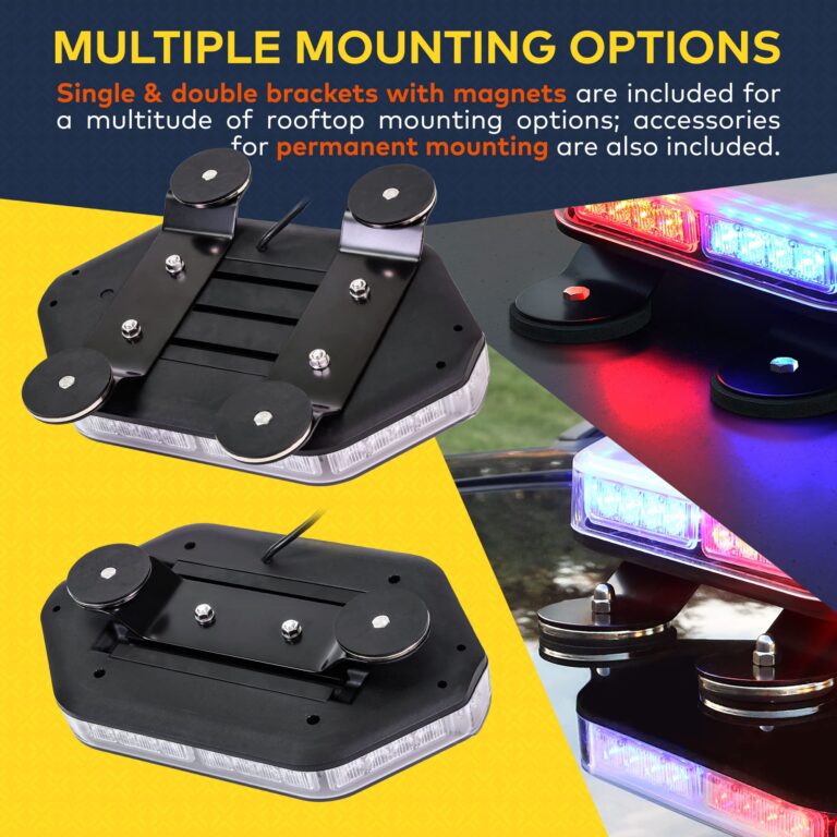 LAMPHUS NanoFlare NFMB40 12" 40W Amber White LED Strobe Mini Light Bar [Magnet/Permanent Mount] Yellow Rooftop Rotating Safety Flashing Emergency Police Light Bar for Tow Work Truck Vehicles - Image 5