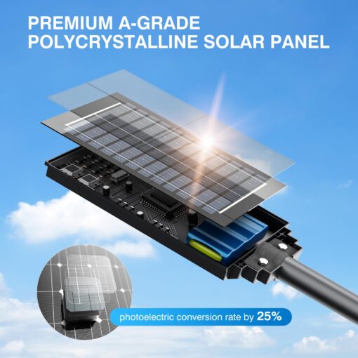 3000W Solar Street Lights Outdoor, Wide Angle Commercial Solar Lights Outdoor Dusk to Dawn, 6500K Flood Light Outdoor with Motion Sensor, IP66 Waterproof LED Street Light for Parking Lot, Yard 2PACK - Image 8