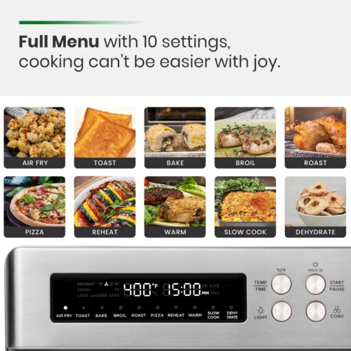 VAL CUCINA Infrared Heating Air Fryer Toaster Oven, Extra Large Countertop Convection Oven 10-in-1 Combo, 6-Slice Toast, Enamel Baking Pan Easy Clean with Recipe Book, Brushed Stainless Steel Finish - Image 4
