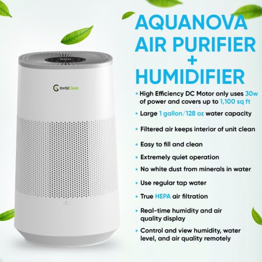 Air Purifier and Humidifier Combo All in One for Bedroom - Quiet 2 in 1 Smart Air Humidifier and Purifier for Home - Use Year-round for up to 1100 sq ft - InvisiClean AquaNova - Image 5