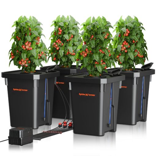Spider Farmer DWC Hydroponics Grow System with 7-Gallon Deep Water Culture, New Triangular Cover Design, Recirculating Drip Garden System with Top Drip Kit, 15W Air Pump, 4 Buckets