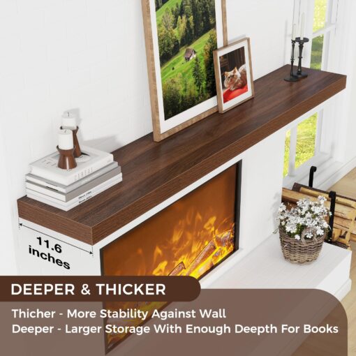 Large Floating Shelves for Wall, 72"W x 11.6"D x 2"H, 1 Pack of Long Wall Mounted Engineered Wood Shelves with Invisible Brackets for Living Room Bedroom Bathroom Kitchen Decor and Storage, Walnut - Image 5