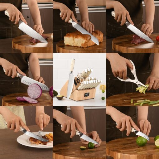 NANFANG BROTHERS Knife Set, 19-Piece Damascus Kitchen Knife Set with Block, ABS Ergonomic Handle for Chef Knife Set, Knife Sharpener and Kitchen Shears, Knife Block Set - Image 6