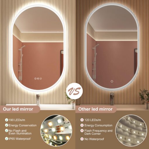 STARLEAD 24"x36" LED-Bathroom-Mirror-with-Lights, Wall-Mounted with Bluetooth Speaker, Anti-Fog, 3 Color Temperature, Dimmable Brightness, Waterproof, Tempered Glass, Frontlit & Backlit, Oval - Image 9