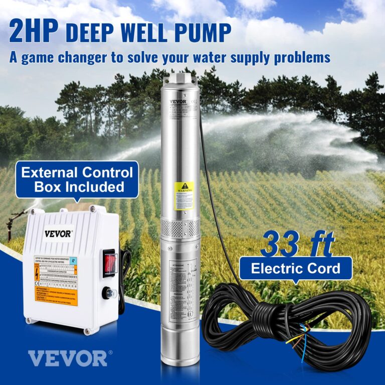 VEVOR Deep Well Submersible Pump, 2HP 230V/60Hz, 37GPM 427 ft Head, with 33 ft Cord & External Control Box, 4 inch Stainless Steel Water Pumps for Industrial, Irrigation and Home Use, IP68 Waterproof - Image 9