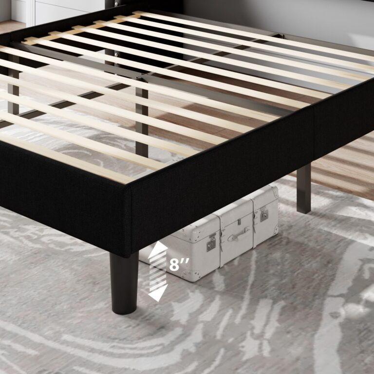 Feonase Full Size Bed Frame with Luxury Wingback and Fast Charging Station,Full Upholstered Button Tufted Storage Headboard Platform Bed,Sturdy Wooden Slats Support,Noise-Free,Easy Assembly,Black - Image 3