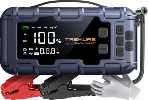 TREKURE 10-in-1 Car Battery Jump Starter with Air Compressor 6000A 160PSI 45W Charger, Jump Starter Jump Box (All Gas 12L Diesel), Car Battery Jumper Starter Portable Jumper Cables, Gloves, Lights