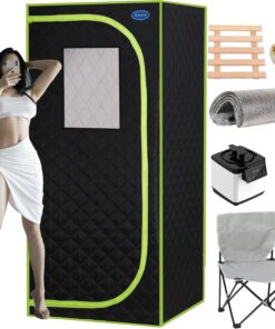 Portable Steam Sauna, Personal Sauna Box, Home Sauna Tent, Thick Triple-Layer Insulated Oxford, 2.2L Steamer, Remote Control, Folding Chair, 15 Levels of Temp, Steel Pipe Bracket 2.63’ x 2.63’ x 5.8’
