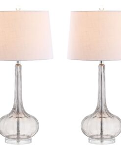 JONATHAN Y JYL1079D-SET2 Bette 28.5" Glass Teardrop LED Table Lamp Contemporary Transitional Bedside Desk Nightstand Lamp for Bedroom Living Room Office College Bookcase, Smoke Gray (Set of 2)