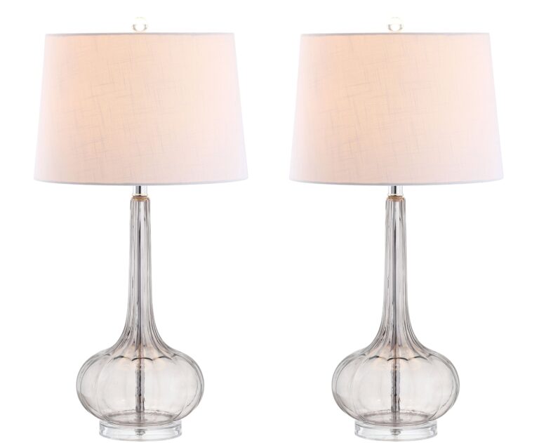 JONATHAN Y JYL1079D-SET2 Bette 28.5" Glass Teardrop LED Table Lamp Contemporary Transitional Bedside Desk Nightstand Lamp for Bedroom Living Room Office College Bookcase, Smoke Gray (Set of 2)