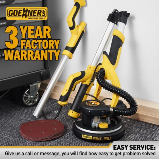 Drywall Sander, Electric Drywall Sander with Vacuum, Automatic Dust Removal, 7 Variable Speed, 900-1800RPM, 26’ Power Cord, Labor-Saving Handle and Patented Fixture for Ceiling Sanding, LED Light - Image 2