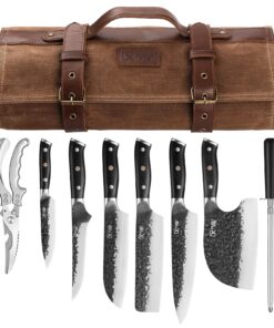 XCHIEF PRO Chef Knife Set, Hand Forged Meat Boning Carving Cleaver Butcher Knife, High Carbon Steel Japan Nakiri Santoku Knife Set with Accessories for Kitchen, BBQ Camping Knives Set with Bag