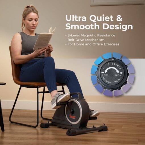 Sunny Health & Fitness Magnetic Compact Under-Desk Mini Exercise Bike, Indoor Full Body Cardio Training Machine w/Resistance Bands, Pedal Exerciser w/Free SunnyFit App Connectivity – SF-B020026SMART - Image 4