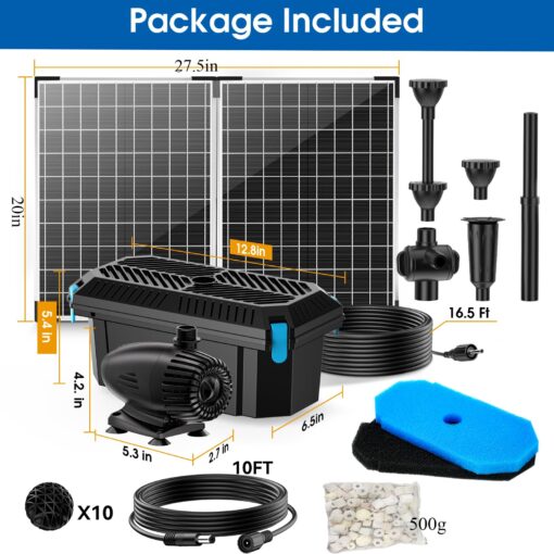 Antfraer 70W Solar Water Pump with Pond Filter, Solar Pond Pump with 16.5FT+10FT Cord & 6.6FT PVC Tubing for Fish Pond Pool Garden Waterfall Hydroponics DIY Water Features - Image 3