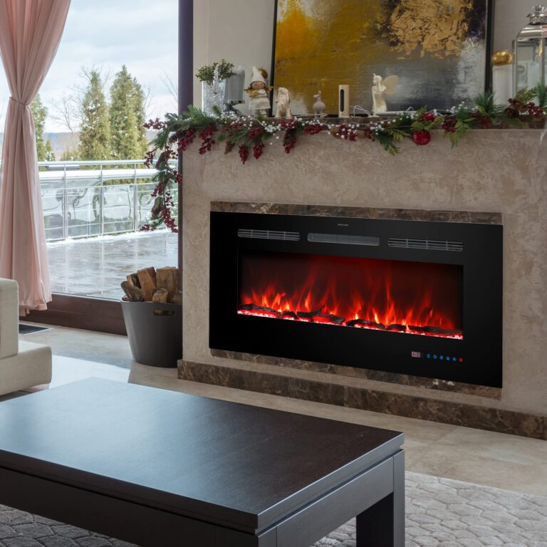 Kentsky 48 inches Electric Fireplace Inserts, Recessed and Wall Mounted Fireplace Heater, Linear Fireplace w/Thermostat, Remote & Touch Screen, Multicolor Flame, Timer, Log & Crystal, 750W/1500W - Image 2