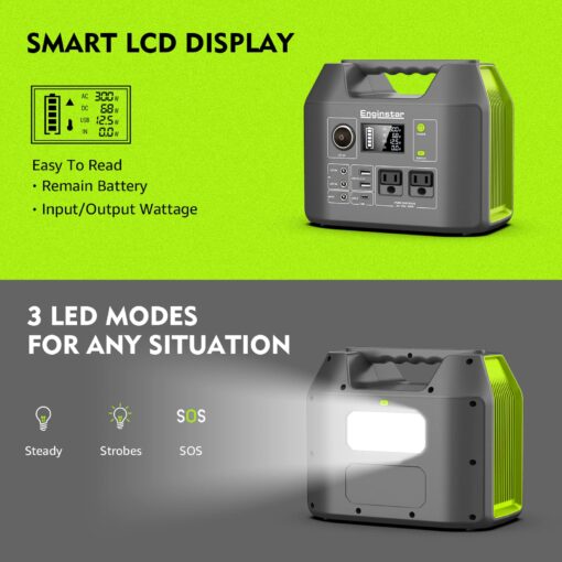 EnginStar Solar Generator, 300W Portable Power Station, 296Wh Lithium Battery Backup w/Two 110V Pure Sine Wave AC Outlet for Camping Road Trip RV, 80000mAh Sufficient Power Supply for Blackout - Image 4