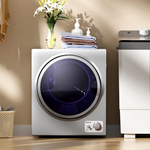 COSTWAY GT-10222US-SL-FPCY, 110V Electric Portable Clothes Stainless Steel Tub, Panel Downside Easy Control for 4 Automatic Drying Mode Compact Laundry Dryer, Silver - Image 3