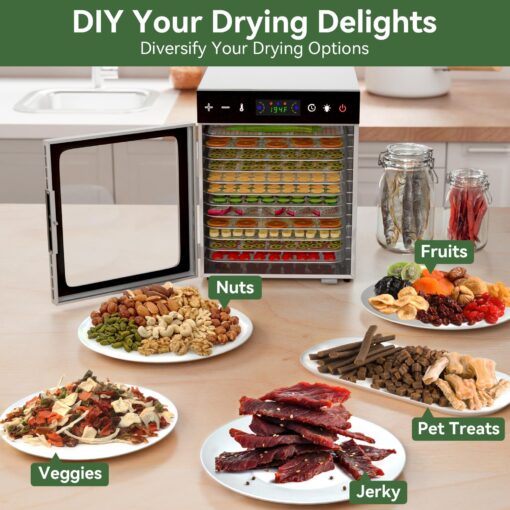 VALONDINO 12-Tray Food Dehydrator – 600W Adjustable Temperature (86℉-194℉) & Digital Timer, Quiet Operation, Ideal for Jerky, Fruits, Vegetables, Dog Treats, and Healthy Snacks – Includes Recipe Guide - Image 5
