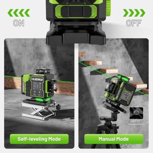 Huepar Laser Level 360 Self Leveling, W04CG Upgraded 4x360° Bluetooth Construction Lazer Leveler Tool with Electric Rotating Base ＆ Large LCD Screen, 4D 16 Lines Green Cross Laser Level - Image 4